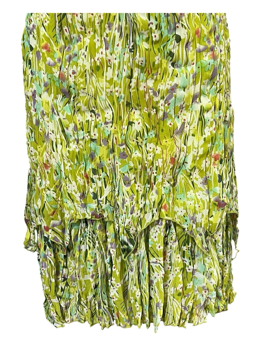 EUC Carrie Allen Fairycore Floral Embroidered Crinkle Lime Green Dress | Size M - Picture 3 of 11